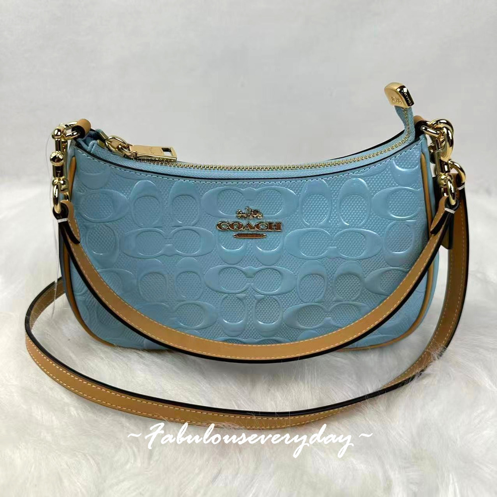 Coach Teri Shoulder Bag Crossbody In Signature Leather/Gold/Light Blue CER20 NWT